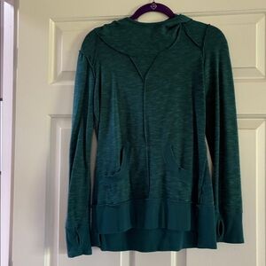 Green Hooded Long Sleeve Top